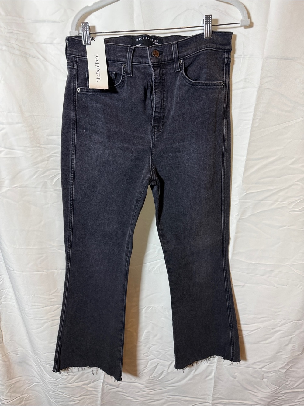 Veronica Beard Washed Black High-Rise Cropped Jeans with Raw Hem